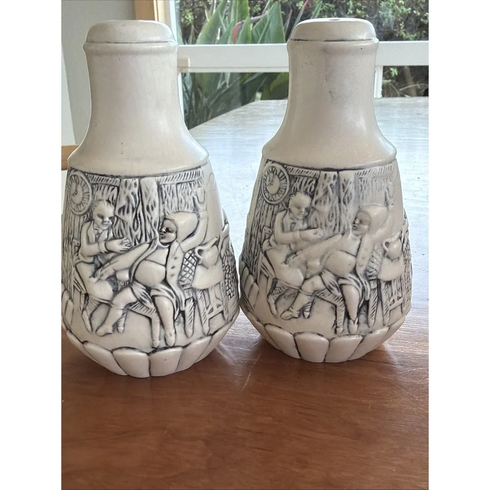 Vintage German-Style Salt Pepper Shakers Witch Rider Folklore EB Marked‎ Pair